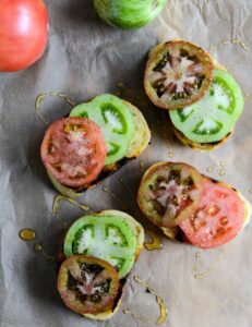Grilled Sourdough With Buttery Herbs, Heirloom Tomatoes + A Honey Drizzle