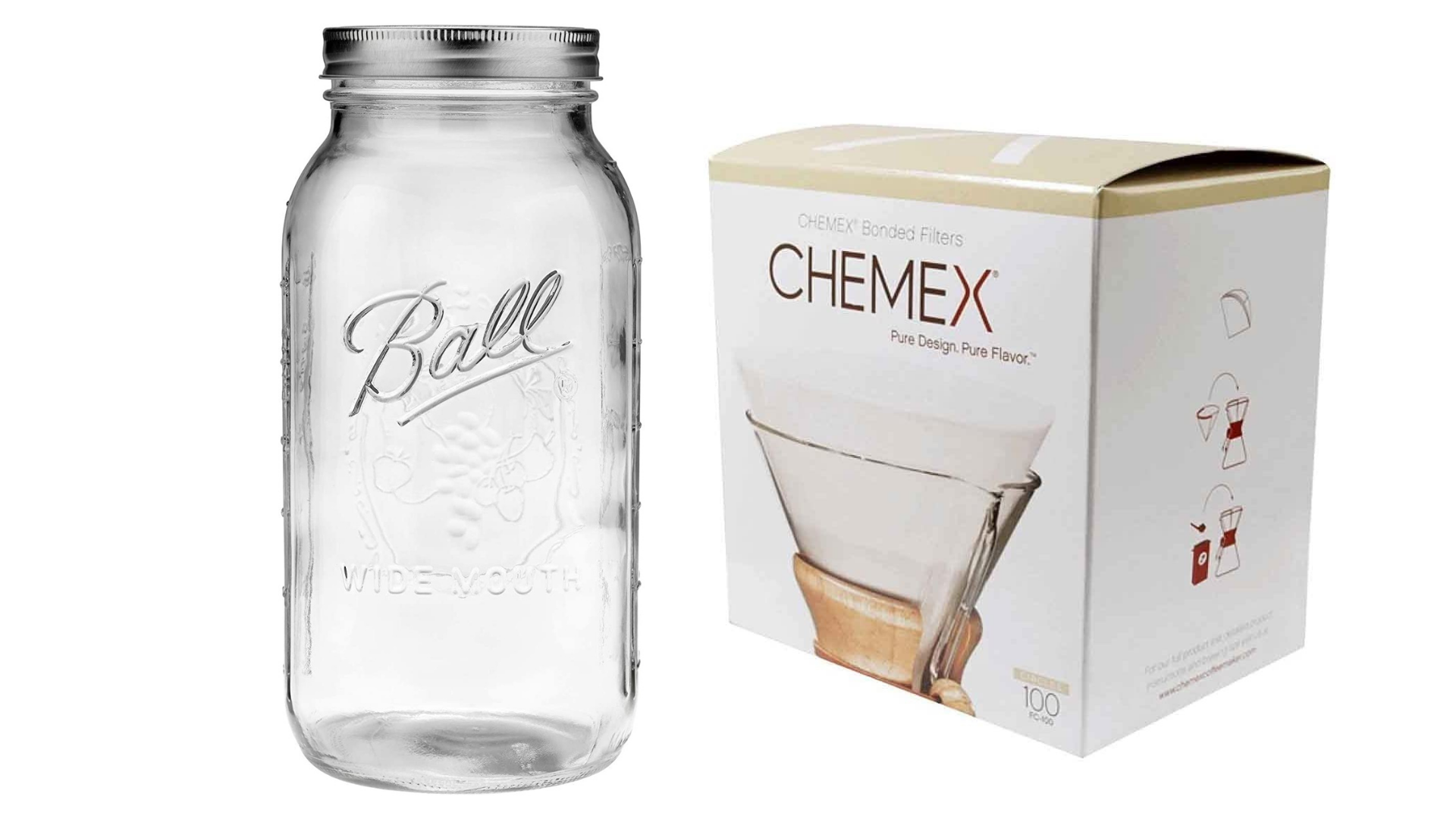 A giant Mason jar and Chemex filters