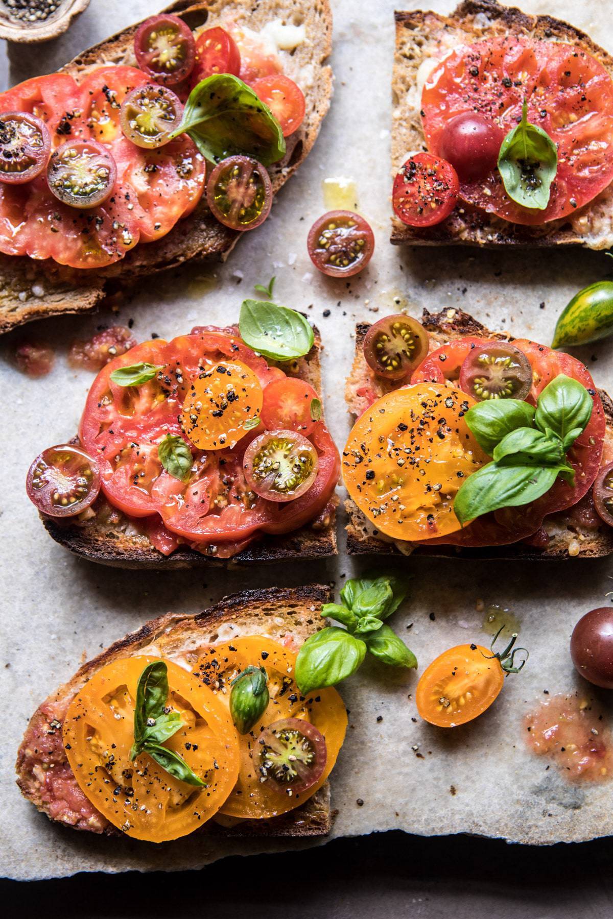 Heirloom Tomato, Basil and Manchego Toast