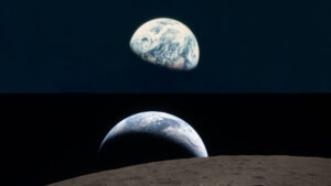 Η πρώτη φωτο γραφία της Γης το 1968 και η πιο πρόσφατη που τραβήχτηκε από την αποστολή Artemis II - Πηγή: NASA