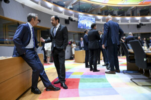 EU COUNCIL Ο Έλληνας πρωθυπουργός Κυριάκος Μητσοτάκης μαζί με τον Πρόεδρο της Κυπριακής Δημοκρατίας Ν Χριστοδουλίδη η χώρα του οποίου ασκεί μέχρι την πρώτη Ιουλίου την προεδρία της ΕΕ.